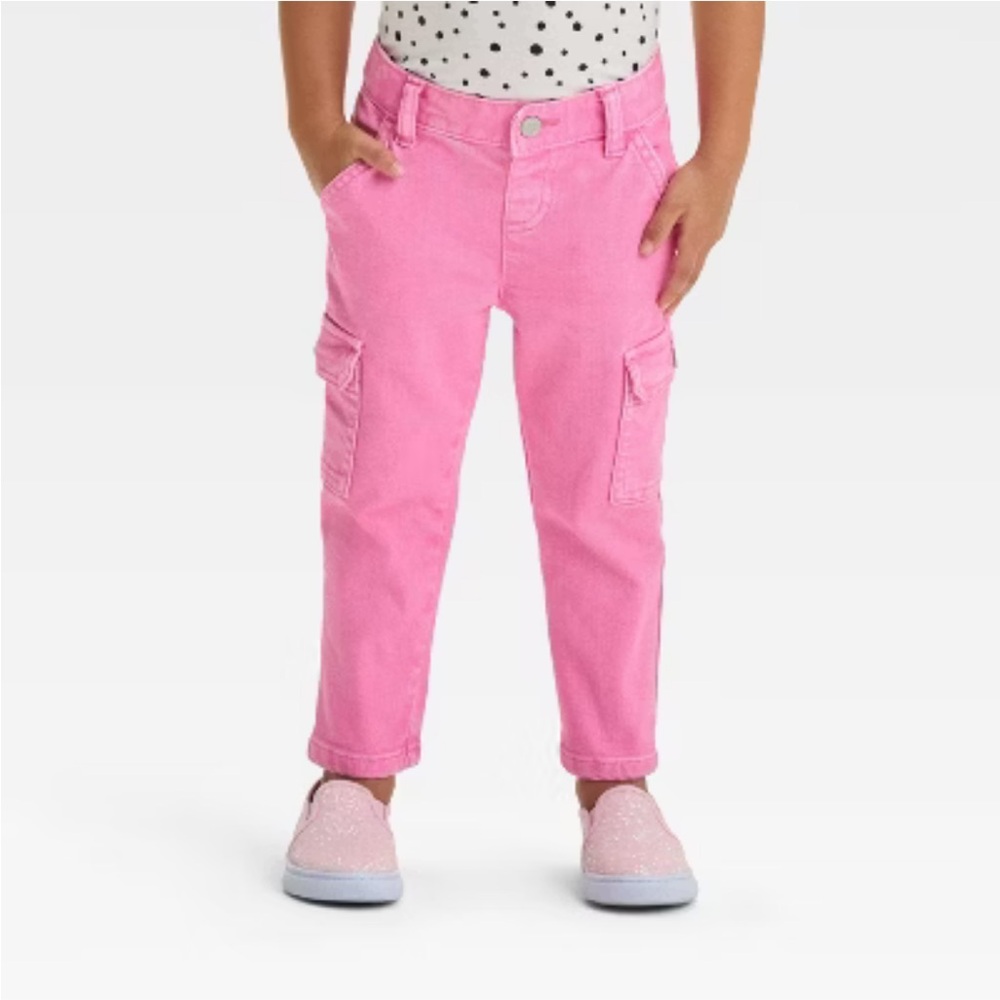 ☀️ 3/$15 Cat & Jack Toddler Girls' Straight Cargo Pants Pink